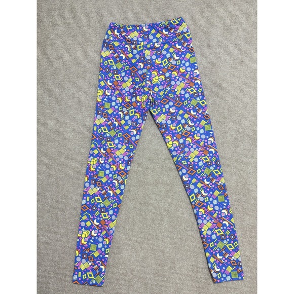 LuLaRoe Leggings Tween Girls Blue Geometric Pattern Stretch Pants Colorful Print - Picture 5 of 5